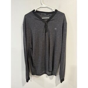 Travis Mathew Men's Gray Striped Long Sleeve Henley Shirt Size Large Golf Casual